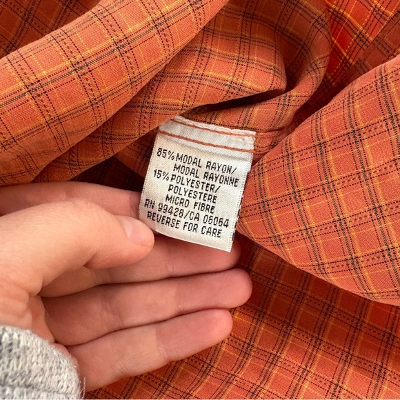 BUGATCHI Button Down Mens L Orange Gingham Long Sleeve Preppy (800) - Picture 8 of 9